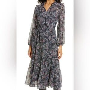 Julia Jordan Black and Gray Ruffled Tiered Long Sleeve Dress Size 16